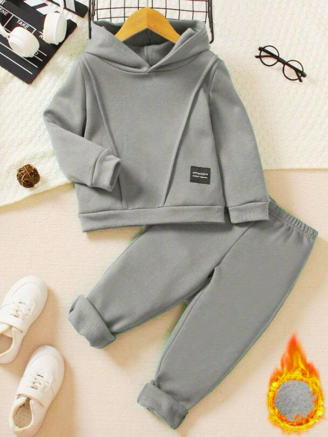 GREY PIPING FLEECE HOODIE TRACKSUIT